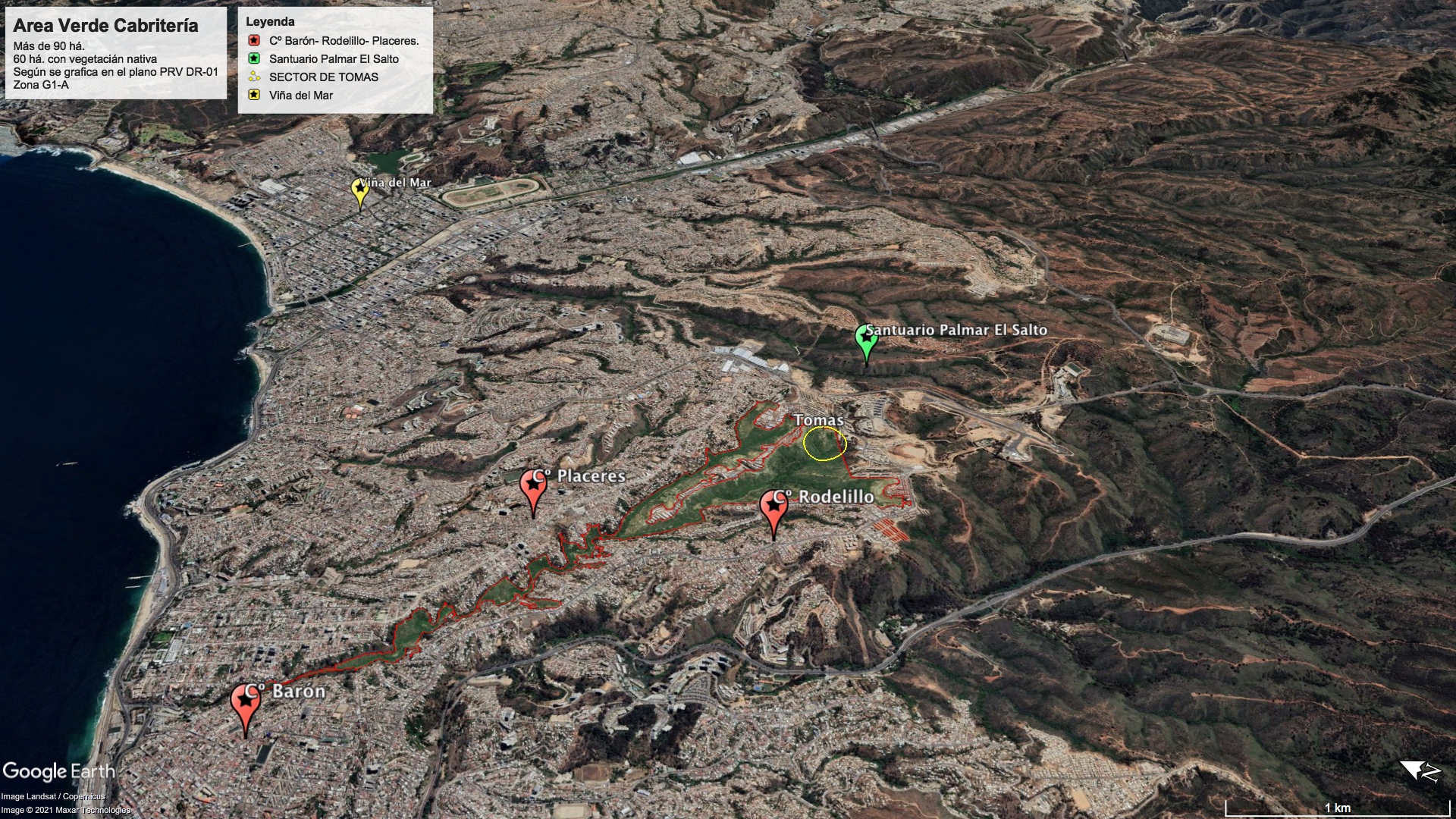 Localización del Área Verde municipal Quebrada Cabriteria.